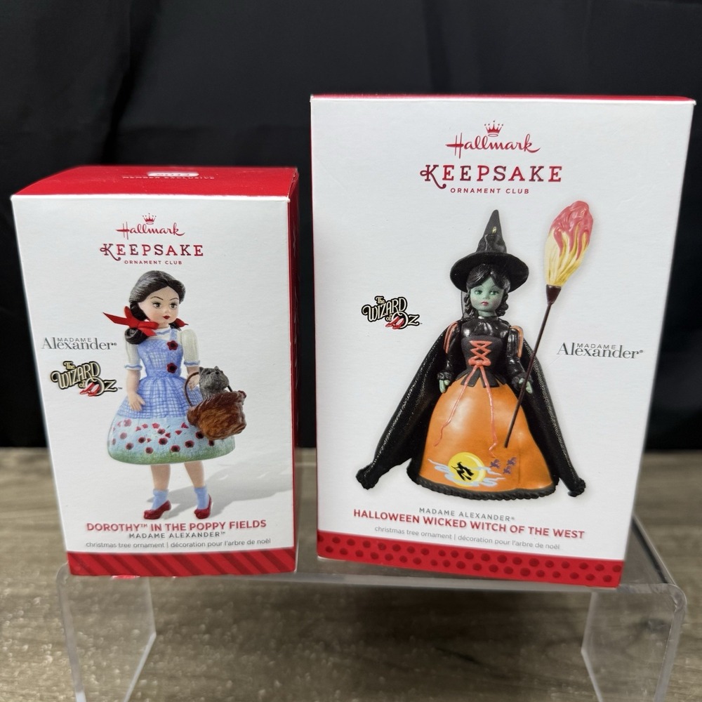 Hallmark Wizard of Oz Dorothy & Wicked Witch Madame Alexander Ornaments Lot of 2